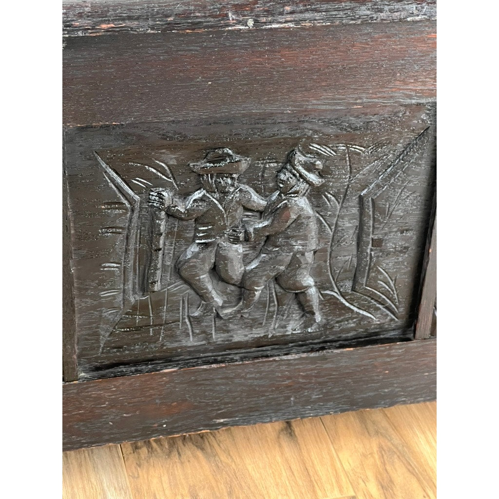 Antique English Oak Jacobean Style Coffer c. Late 19th Century