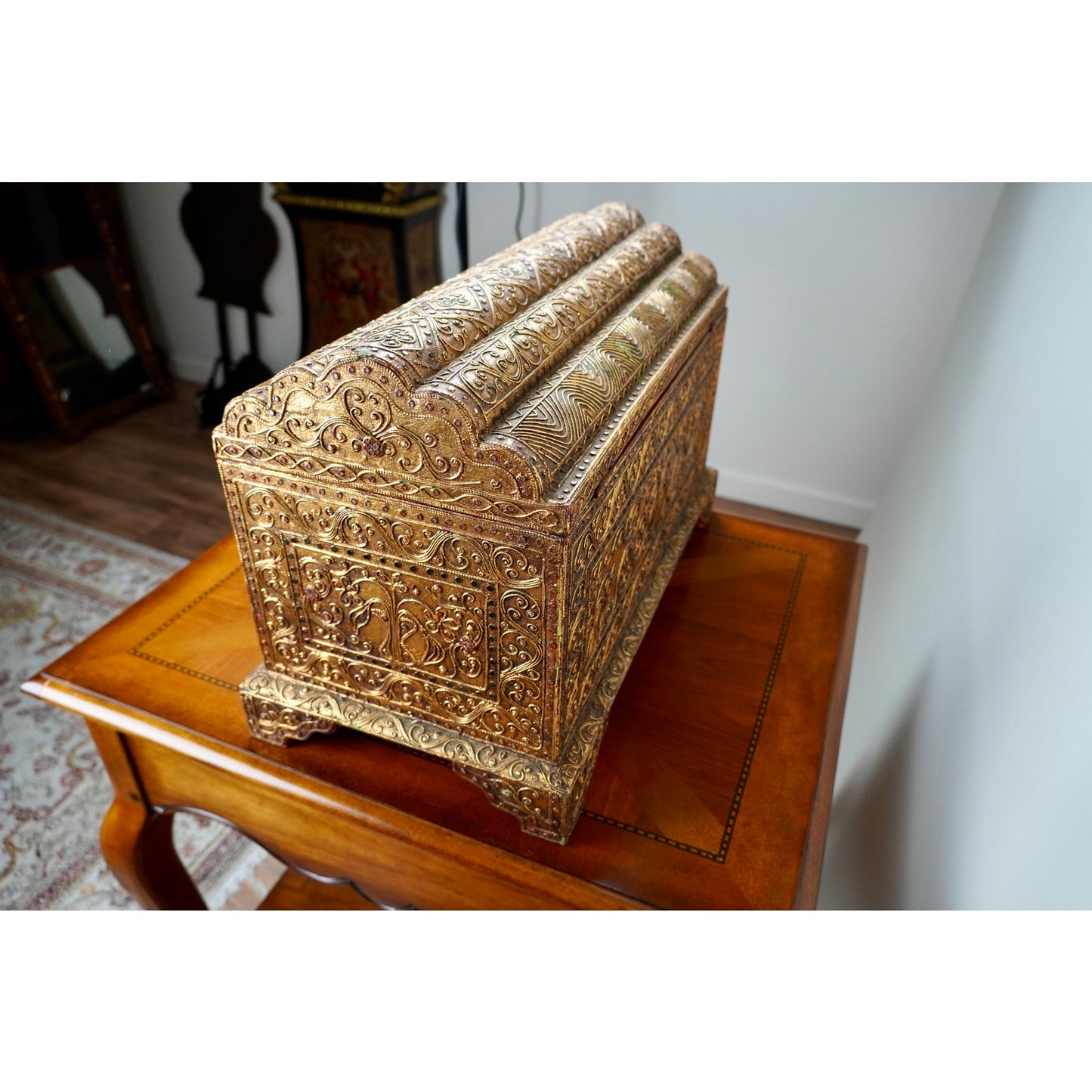 Vintage Burmese Gilt Wood Bejeweled Temple Box
