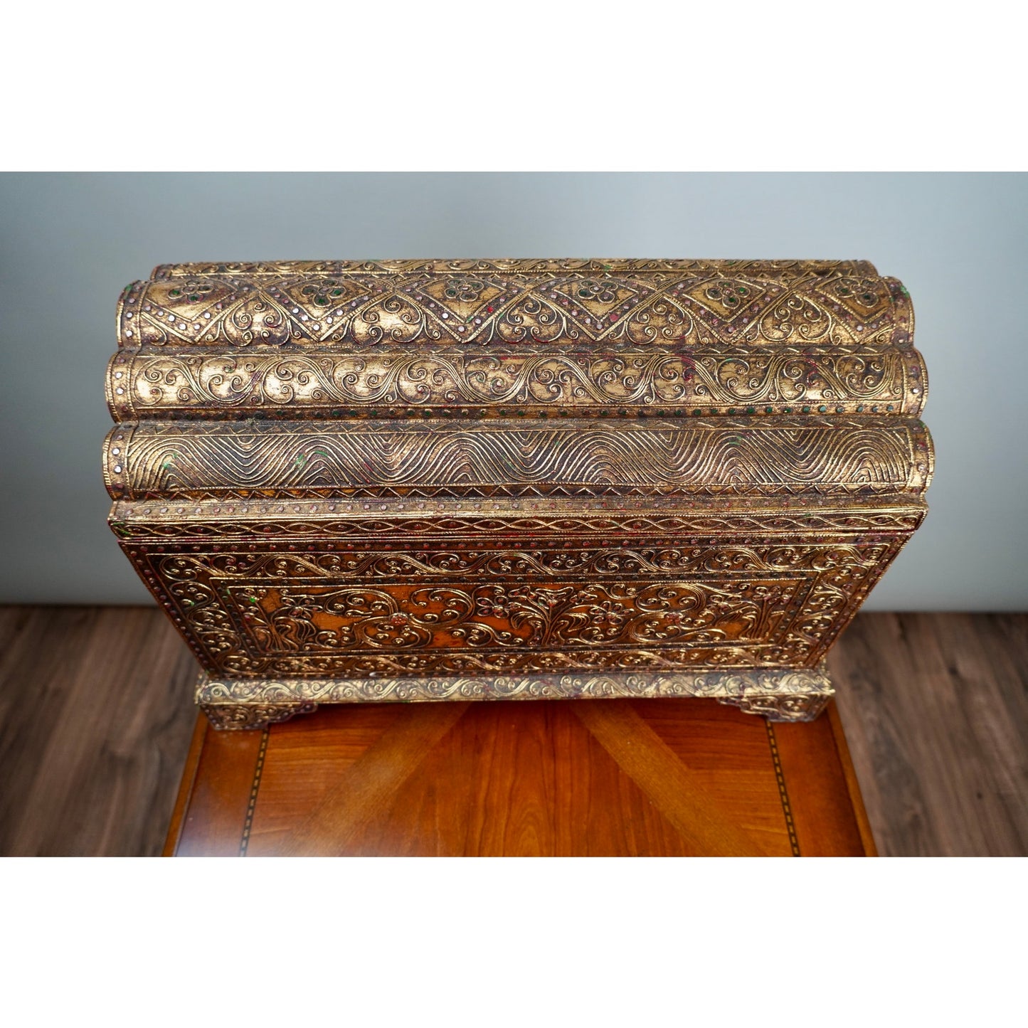 Vintage Burmese Gilt Wood Bejeweled Temple Box