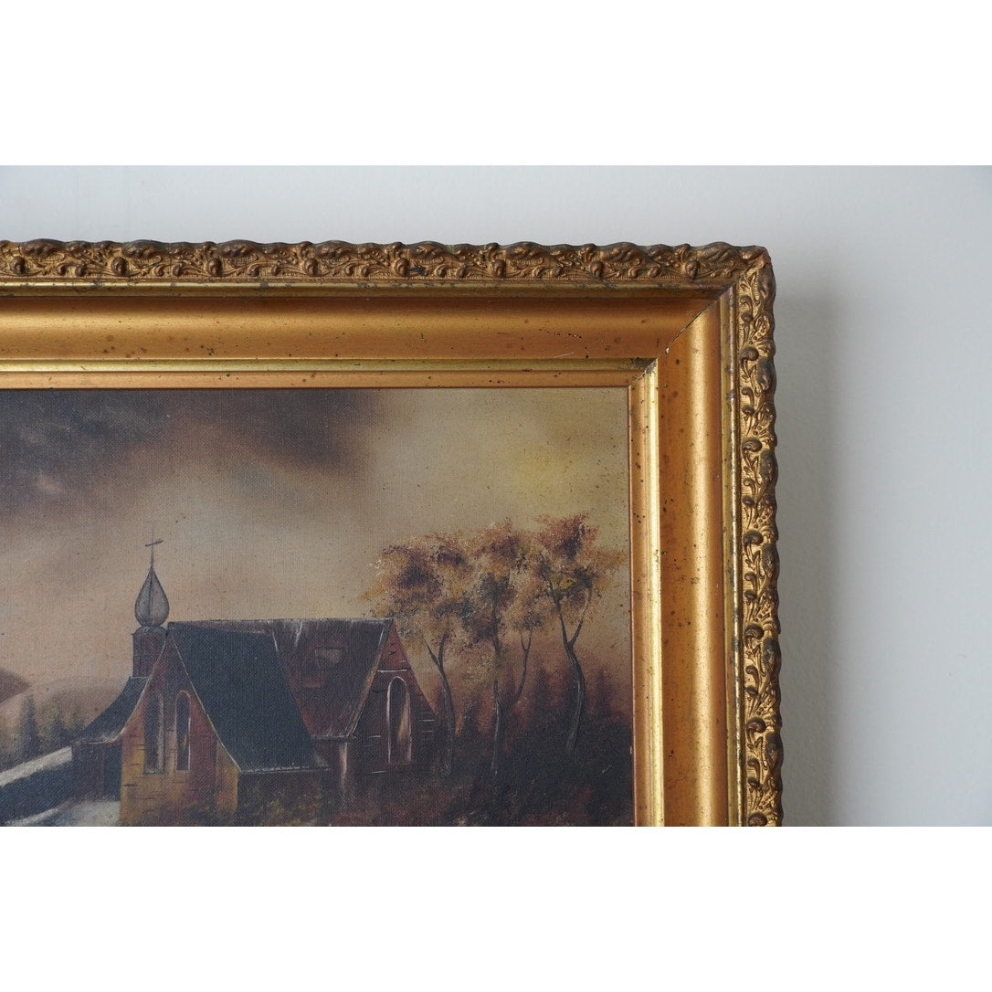 Antique Oil on Canvas “St. Theobalds Chapel” by Edna M. Austin, March 1892 Signed En Verso