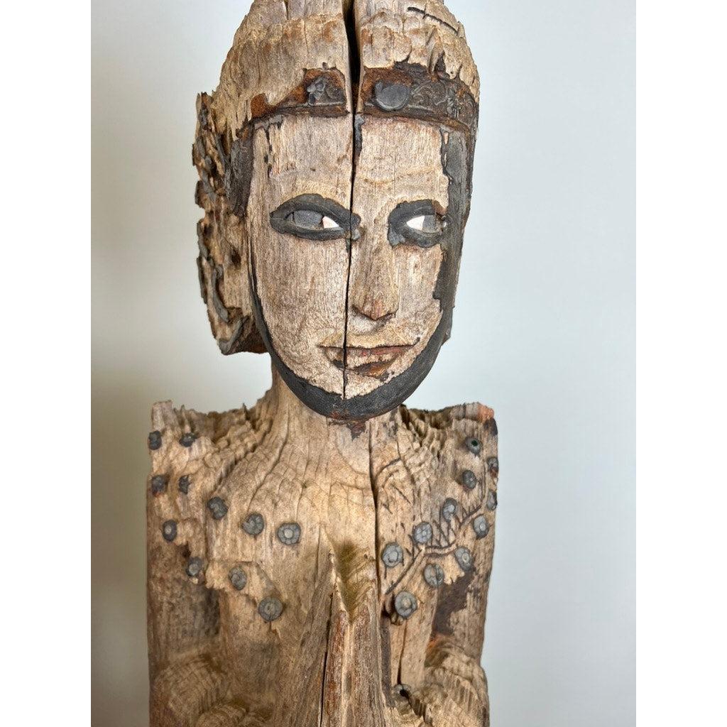 Antique Burmese Teak Monastic Attendants or Guardian Angels c. 19th Century