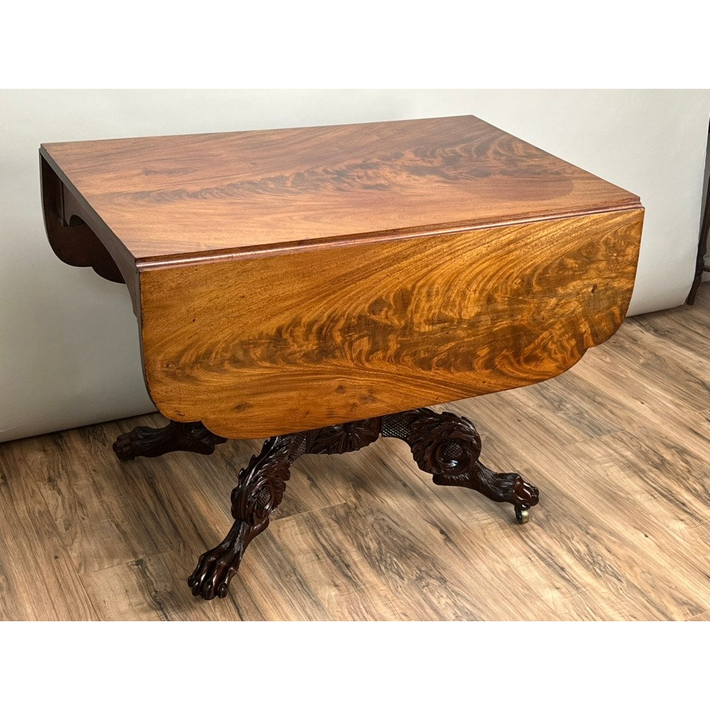 Antique New York Federal Period Mahogany Paw Foot Drop Leaf Table c. 1830