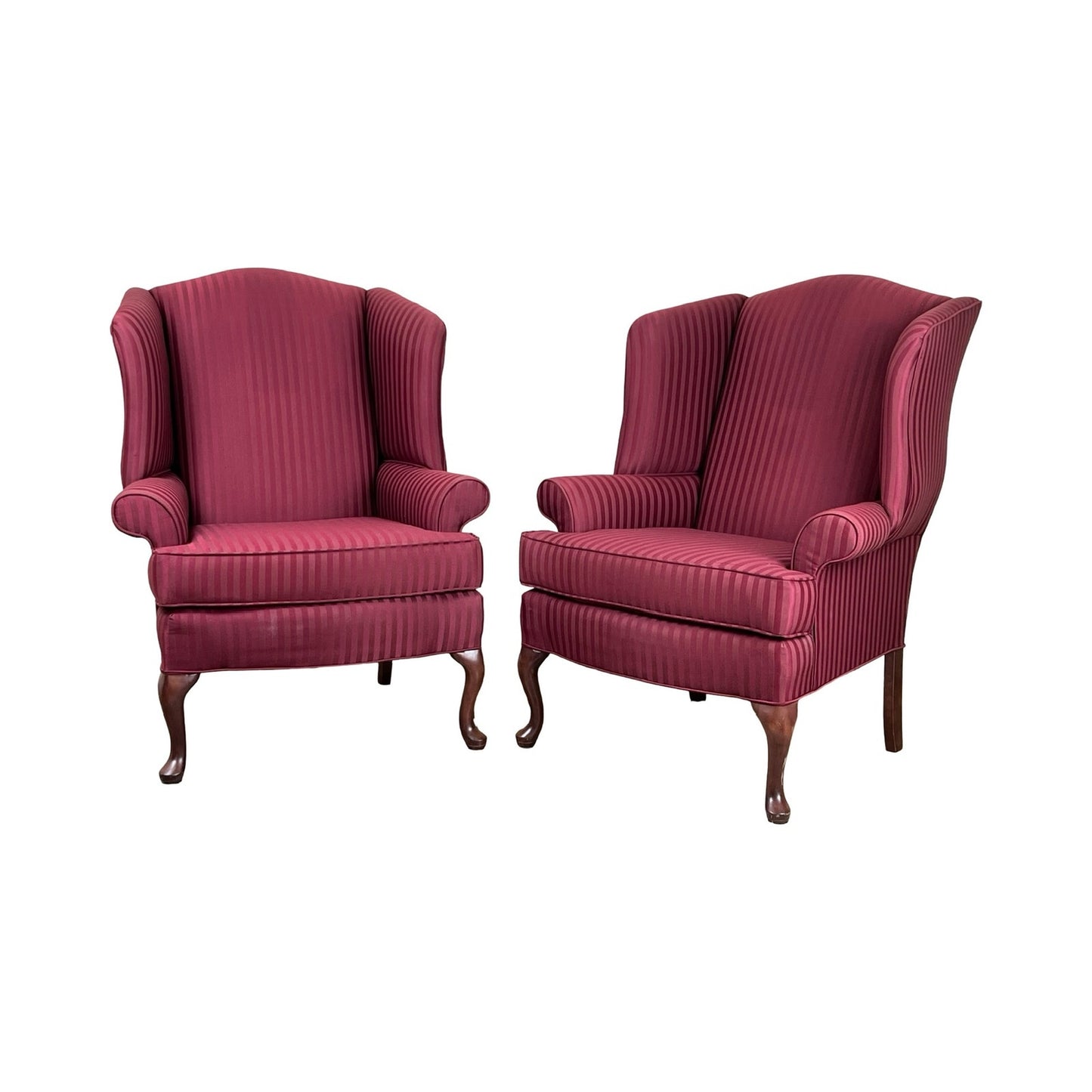 Vintage Pair Burgandy Wing Back Chairs by Hamilton House
