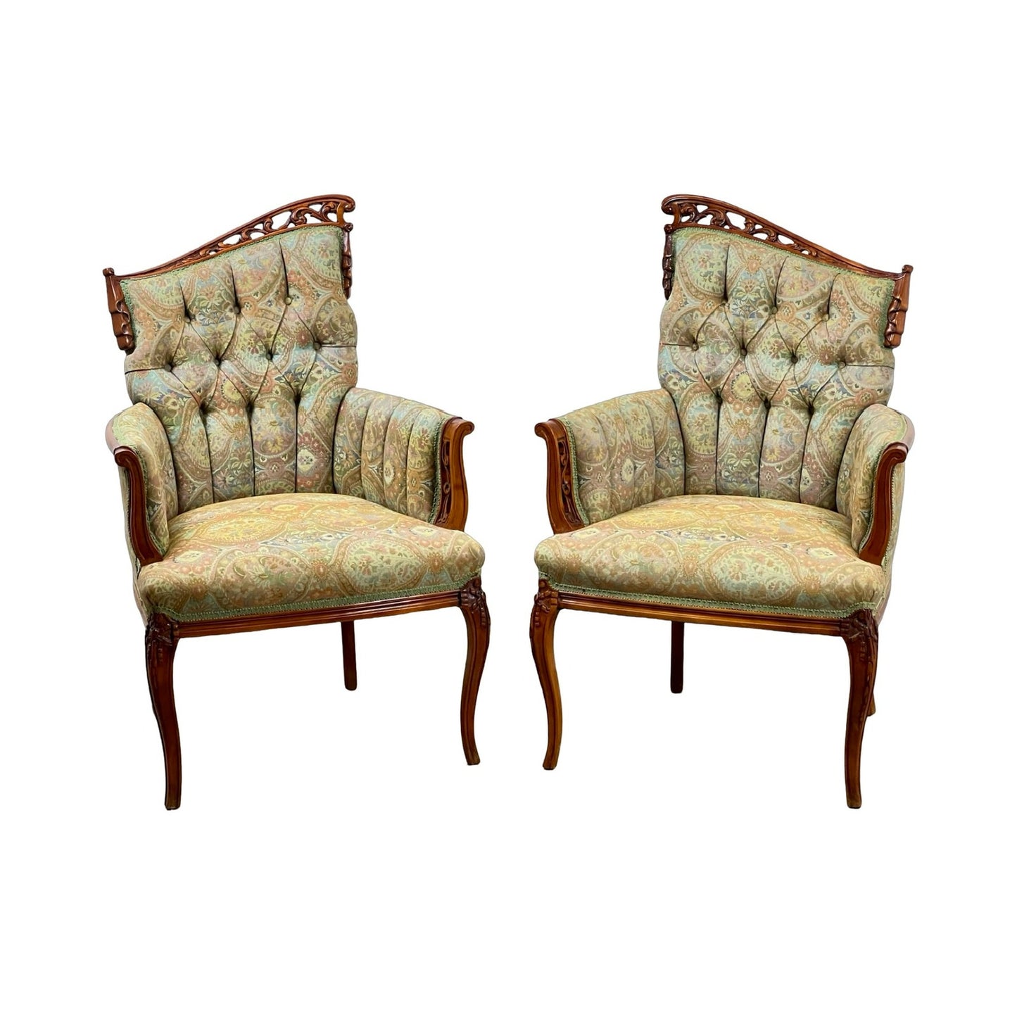 Vintage Pair Hollywood Regency Style Angel Wing Back Chairs