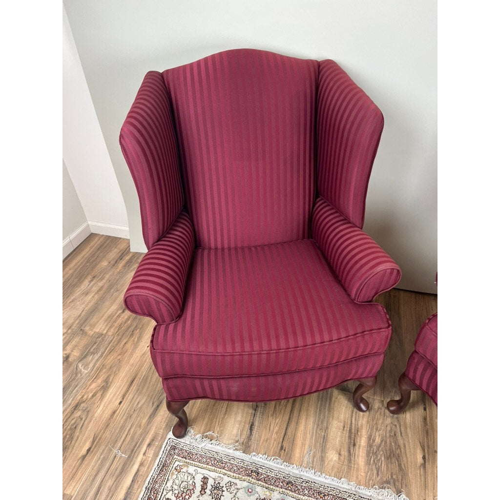 Vintage Pair Burgandy Wing Back Chairs by Hamilton House