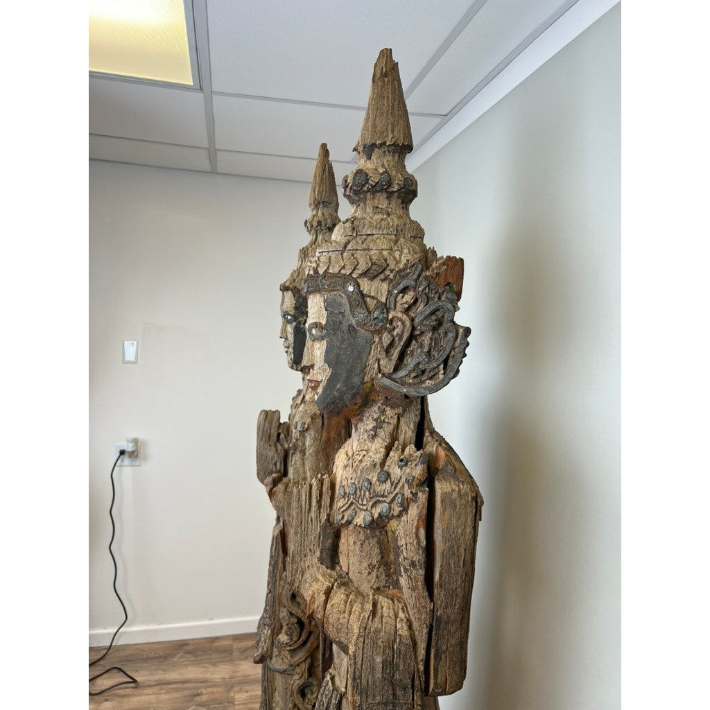Antique Burmese Teak Monastic Attendants or Guardian Angels c. 19th Century