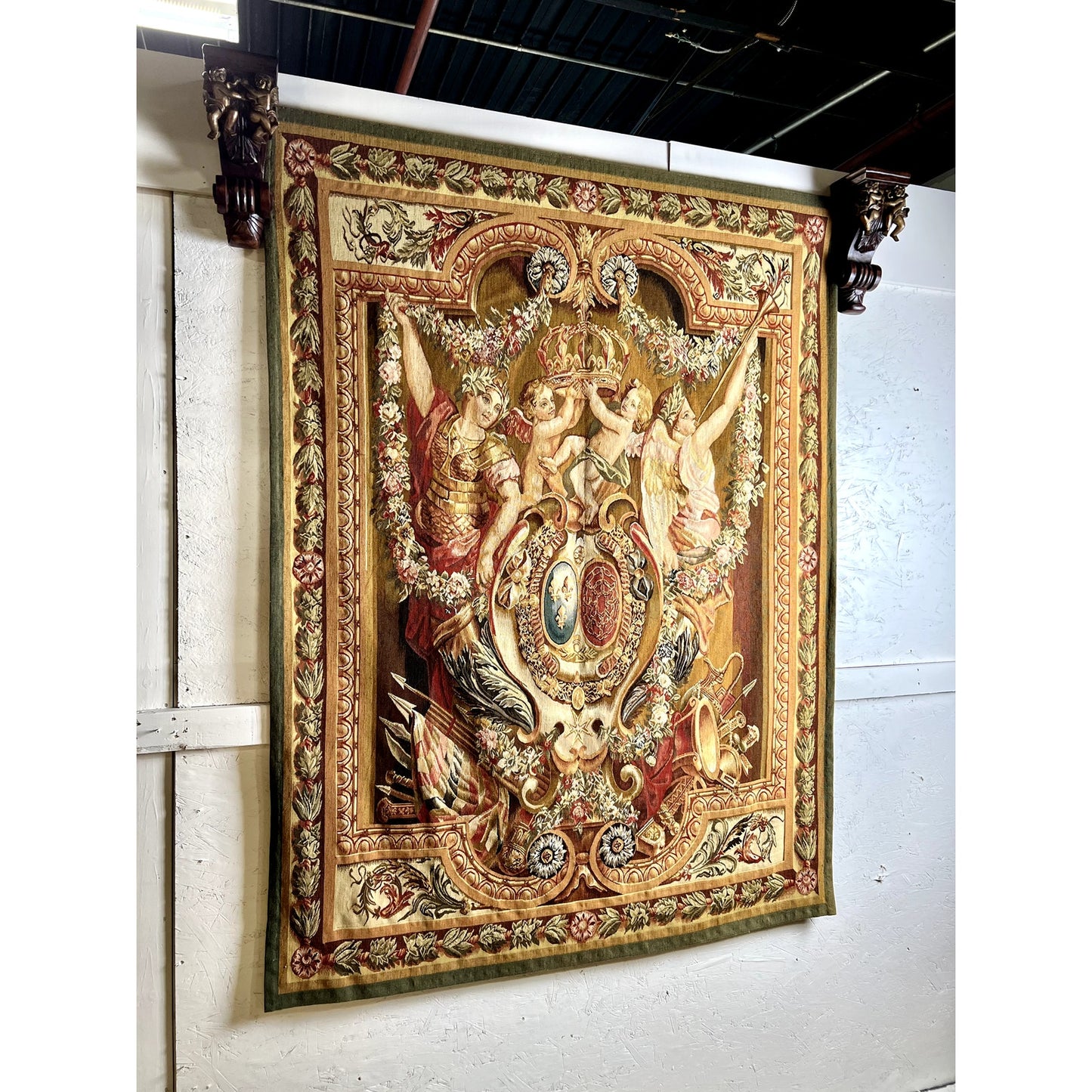 Vintage Fine Reproduction of Louis XIV Aubusson Tapestry “Portiere des Renommees”, Gobelins workshop of Jean Le Souet after Charles le Brun