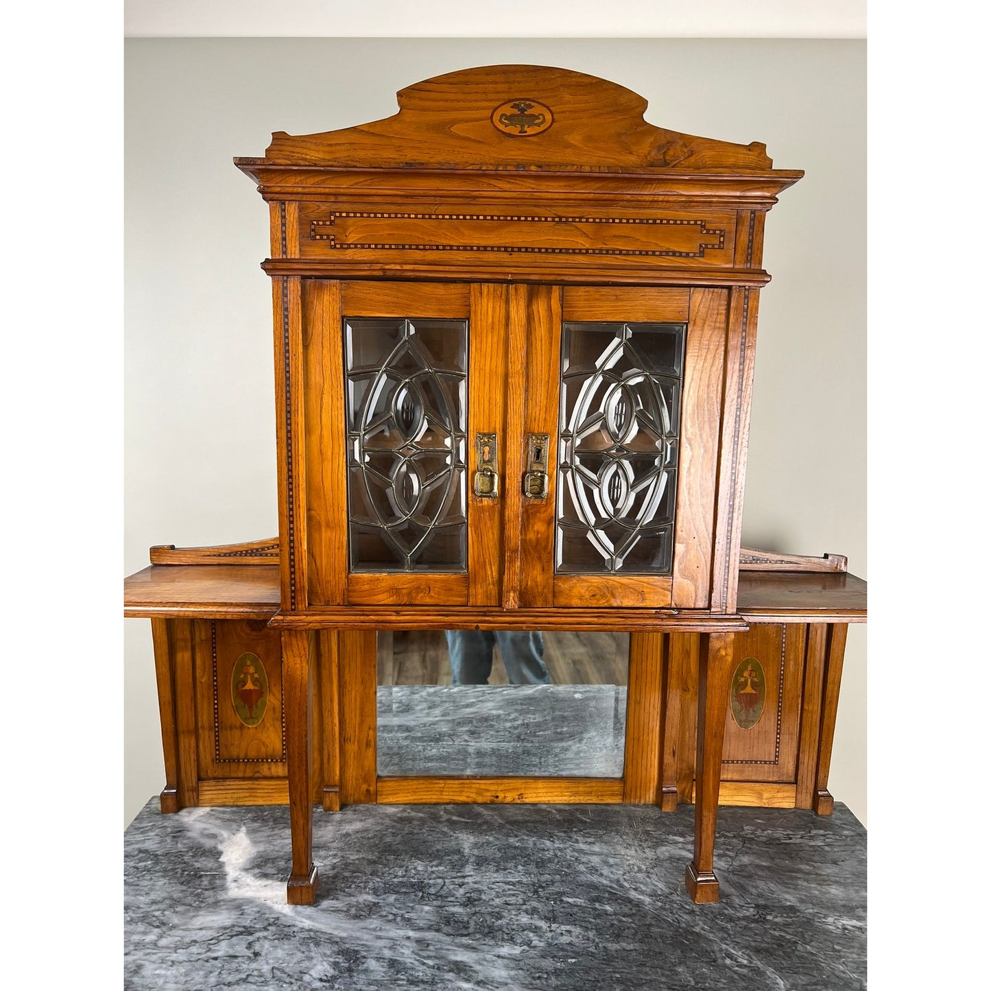 Antique Portuguese Eucalyptus Marble Top Buffet Server  Signed S.F. Lisboa c. Late 1800s