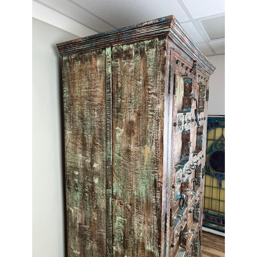 Repurposed Antique Indian Carved Door Armoire