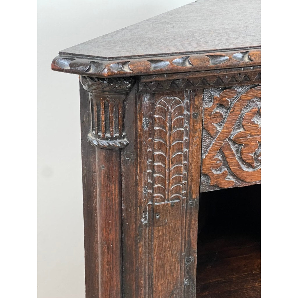 Antique Carved English Oak Corner Cabinet from Older Elements