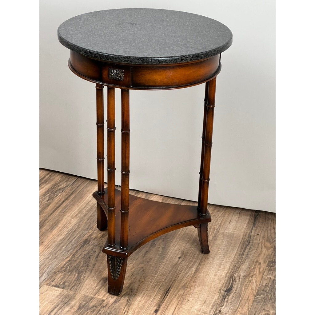 Vintage Round Granite Top Accent Table with Bamboo Style Legs