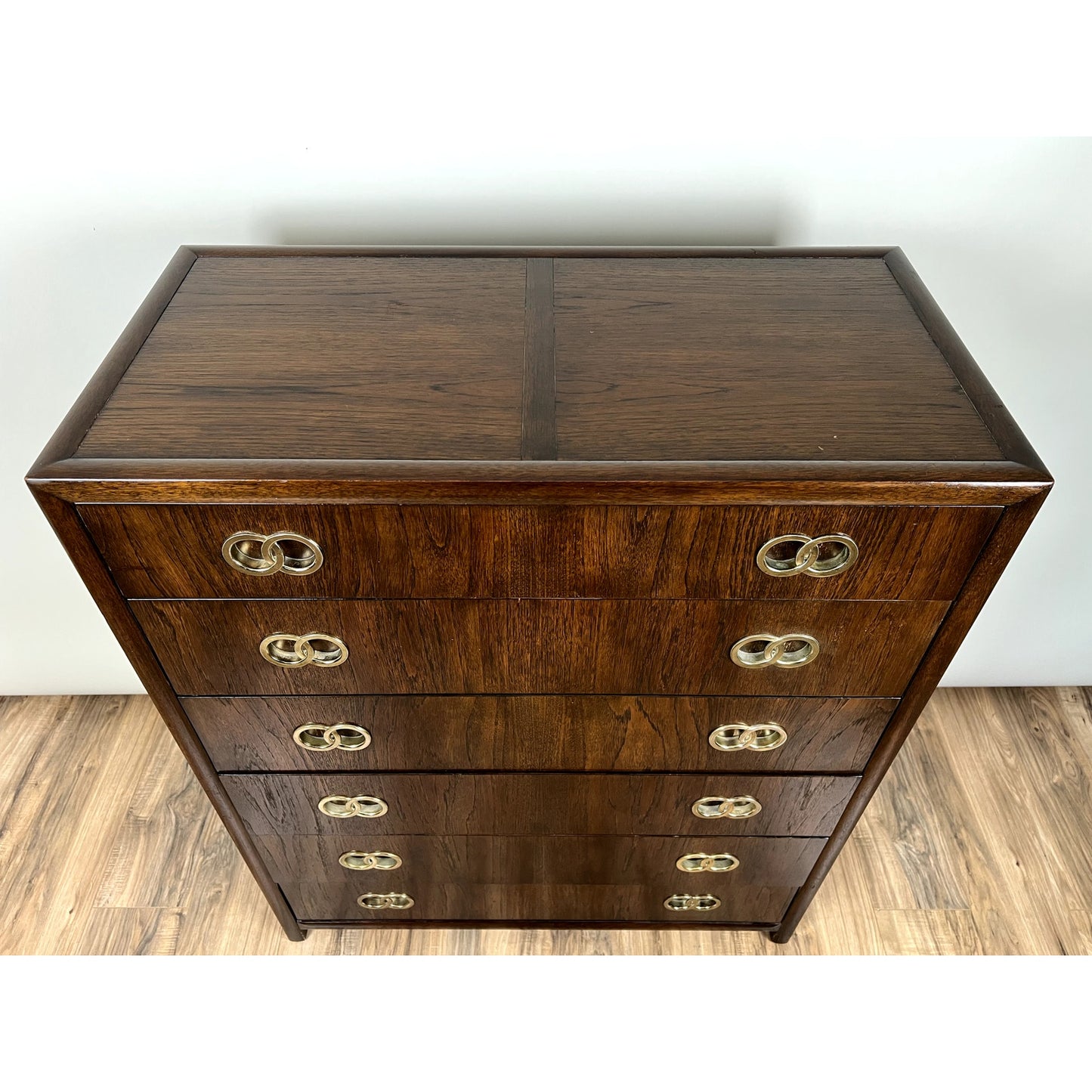 Vintage Mid-Century Modern Michael Taylor For Baker Furniture Walnut Six Drawer Chest
