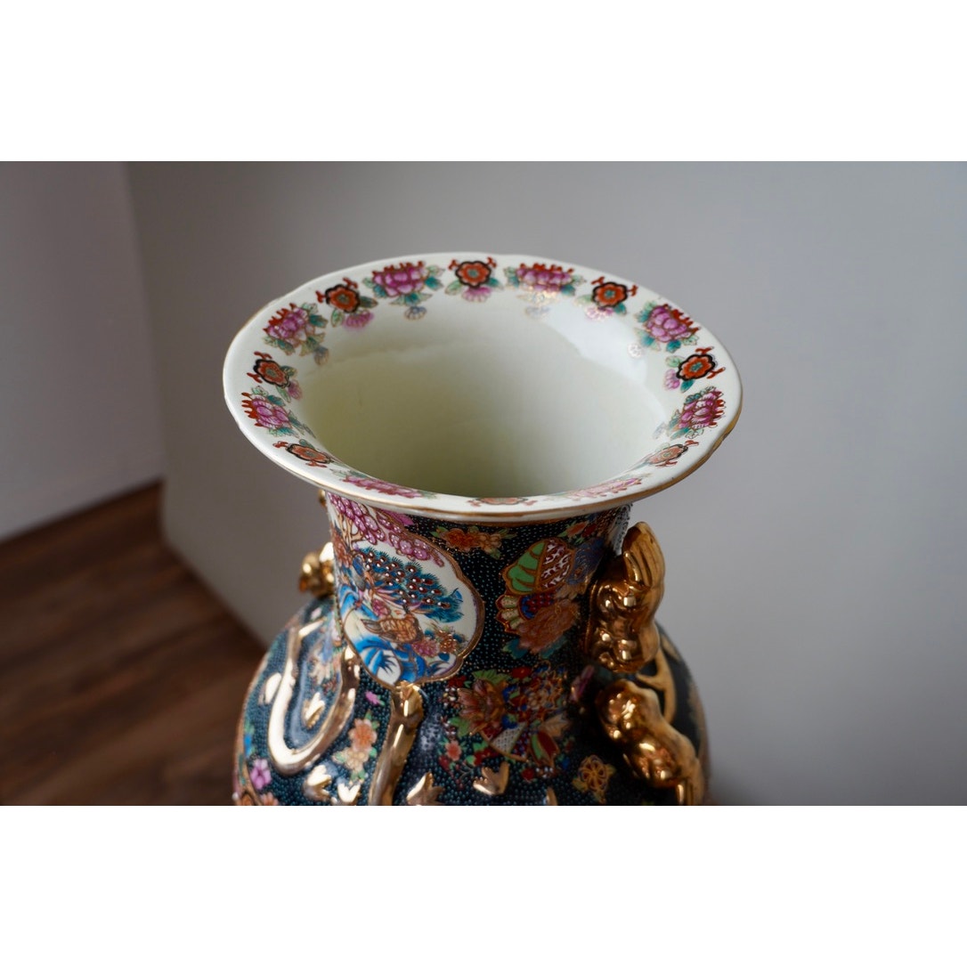 Antique Japanese Satsuma Style 24” Porcelain Vase c. Early 20th Century