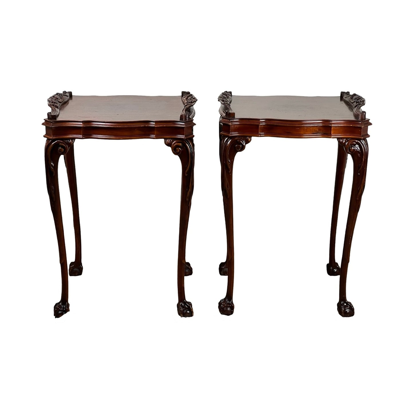 Vintage Pair of Georgian Style Ball and Claw Foot End Tables c. 1940