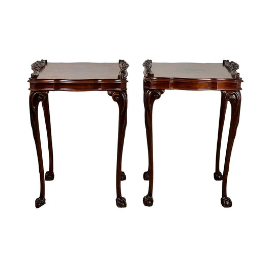 Vintage Pair of Georgian Style Ball and Claw Foot End Tables c. 1940