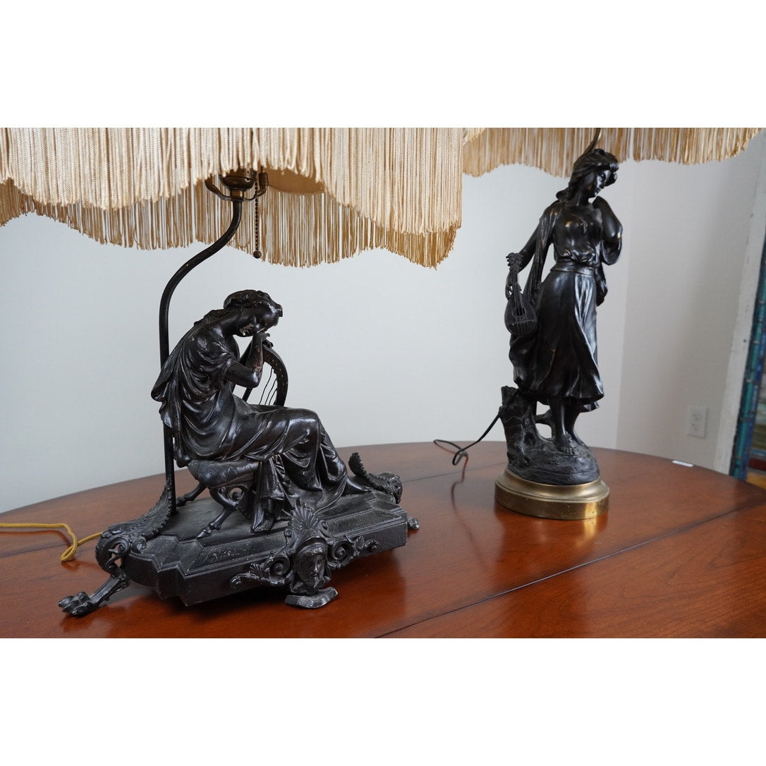 Vintage Pair of Art Nouveau Bronze Finish Figural Lamps c. 1920