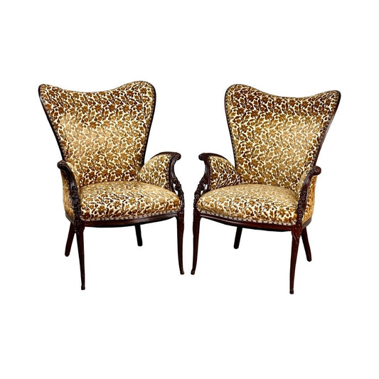 Vintage Pair Grosfeld House Hollywood Regency Fireside Chairs c. 1940