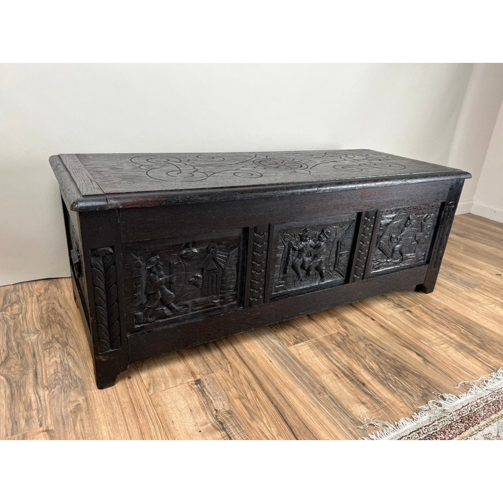 Antique English Oak Jacobean Style Coffer c. Late 19th Century