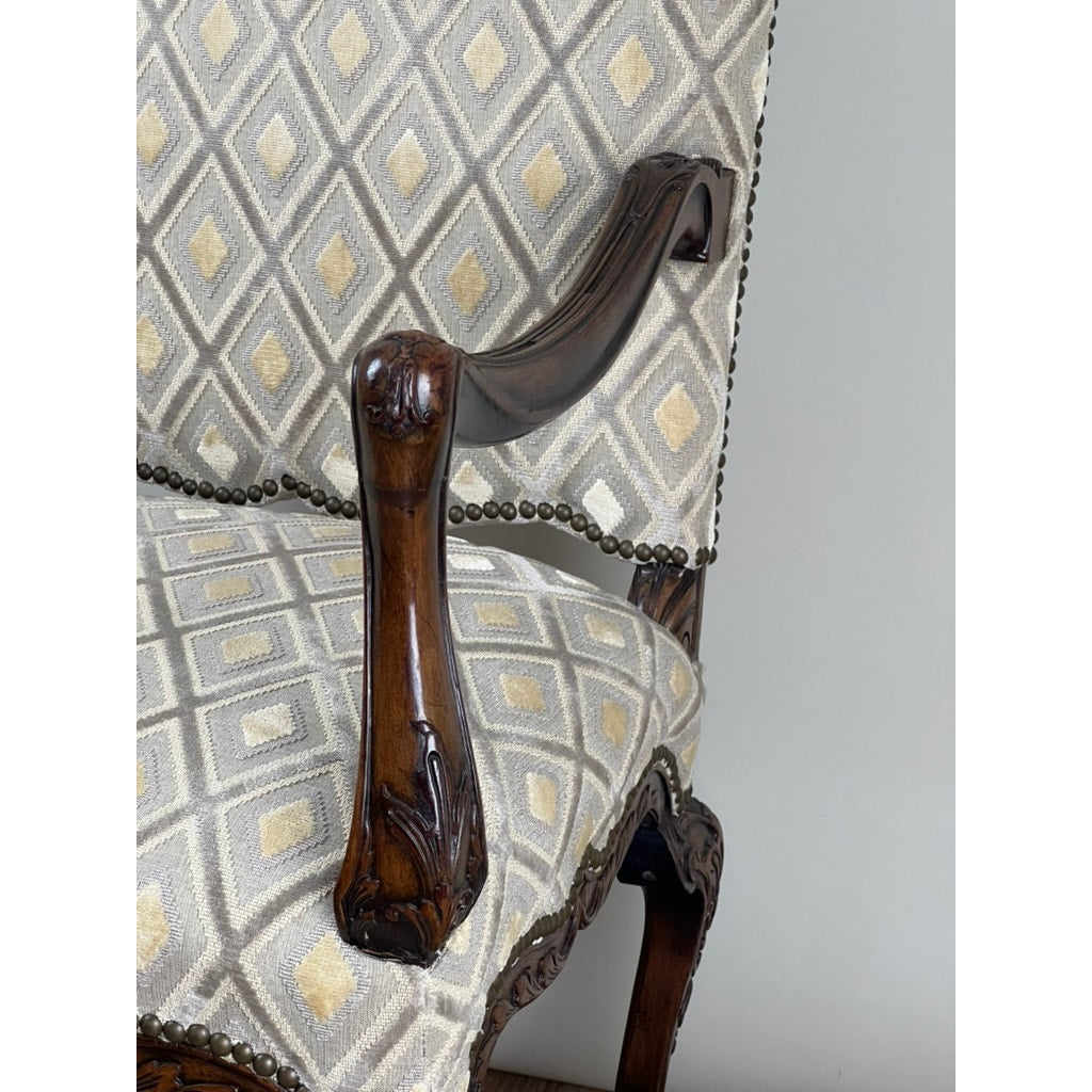 Antique French Régence Style Carved Mahogany Arm Chair, c. Early 19th Century