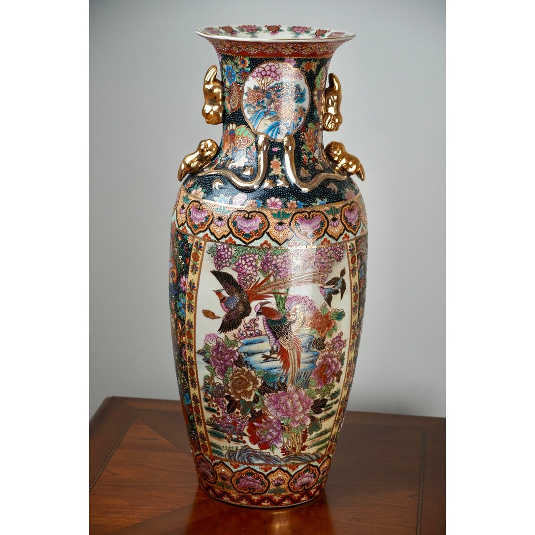 Antique Japanese Satsuma Style 24” Porcelain Vase c. Early 20th Century