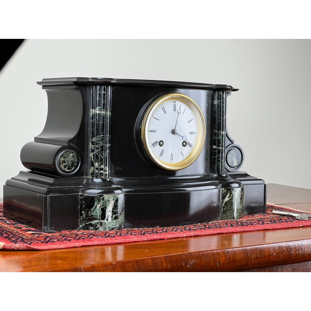 Antique Tiffany & Co. Carved Slate and Marble Mantle Clock Time and Strike c. Early 1900s