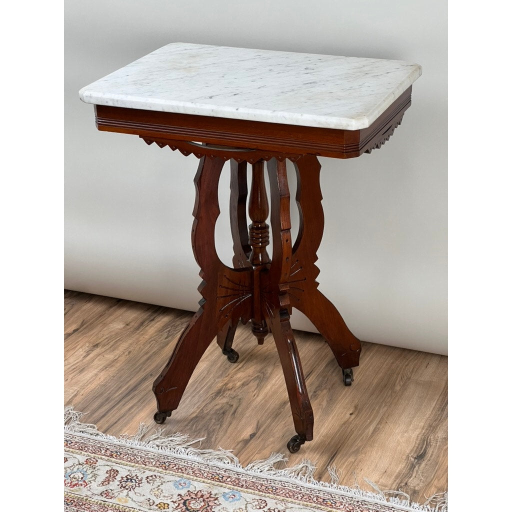 Antique Walnut Eastlake Victorian Marble Top Stand c. 1880