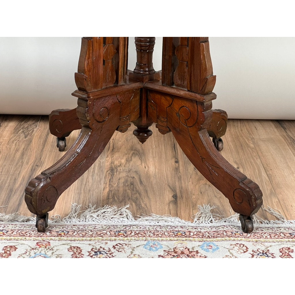 Antique Walnut Eastlake Victorian Tetrapod Marble Top Table c. 1880