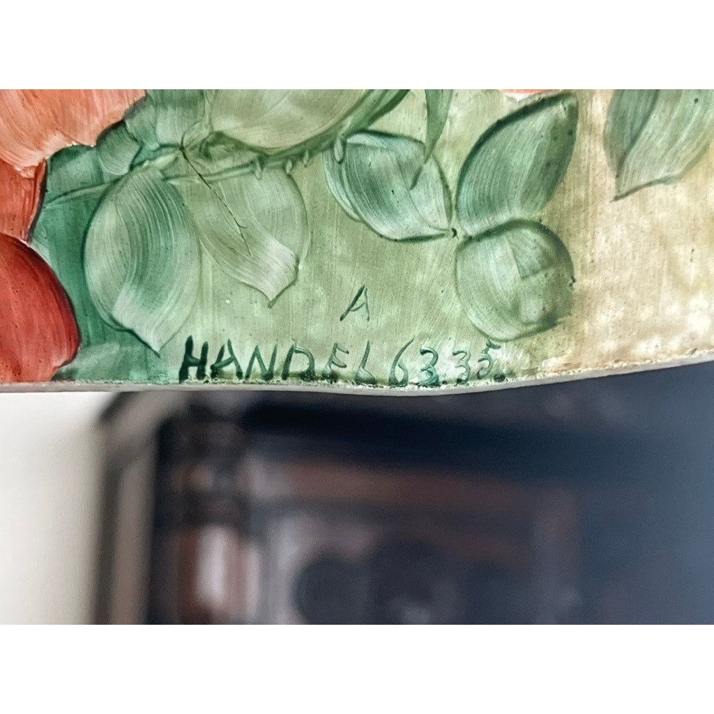 Antique Handel Reverse Painted Table Lamp with Flowers and Butterflies c. Early 20th Century