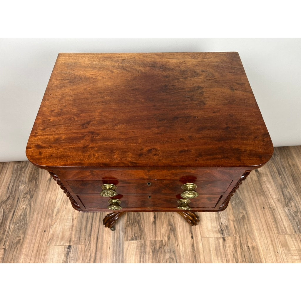 Antique Federal Period Mahogany Work Table with Pineapple Carved Pillars c. 1840