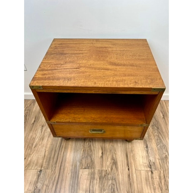 Vintage Mid-Century Modern Fruitwood Campaign Style End Table