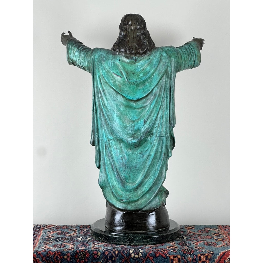 Vintage Patinated Bronze Sculpture “Sacred Heart” signed P. Duvois 27"h