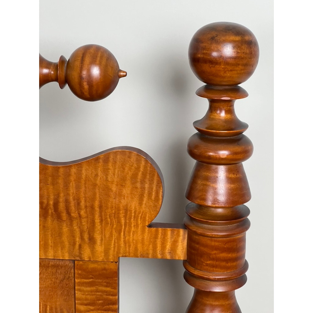 Antique Federal Period Solid Tiger Maple Cannonball Bed c. 1830