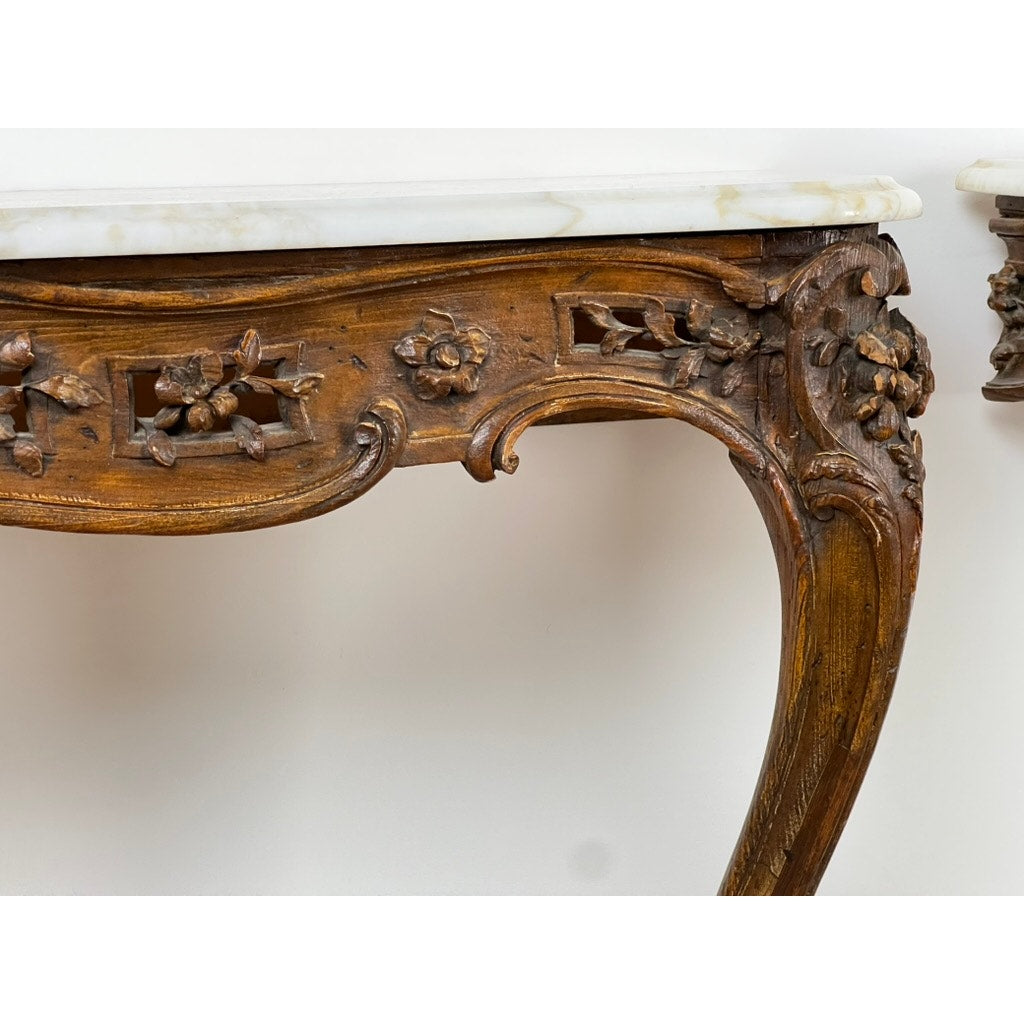 Antique Pair Louis XV Rococo Portor de Pyrénées Console Tables c. Late 18th Century