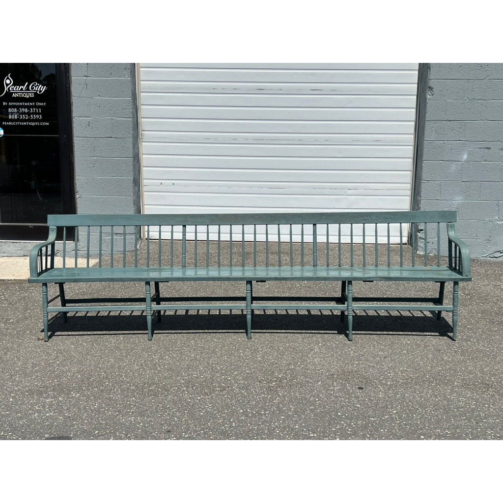 Antique 10’ Deacon’s Bench in Older Slate Blue Paint c. Mid 19th Century