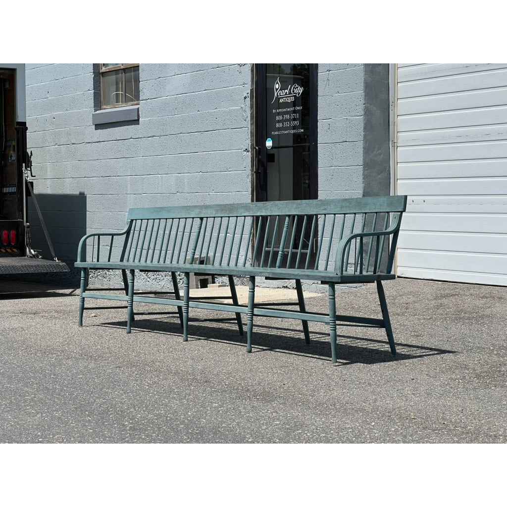 Antique 10’ Deacon’s Bench in Older Slate Blue Paint c. Mid 19th Century