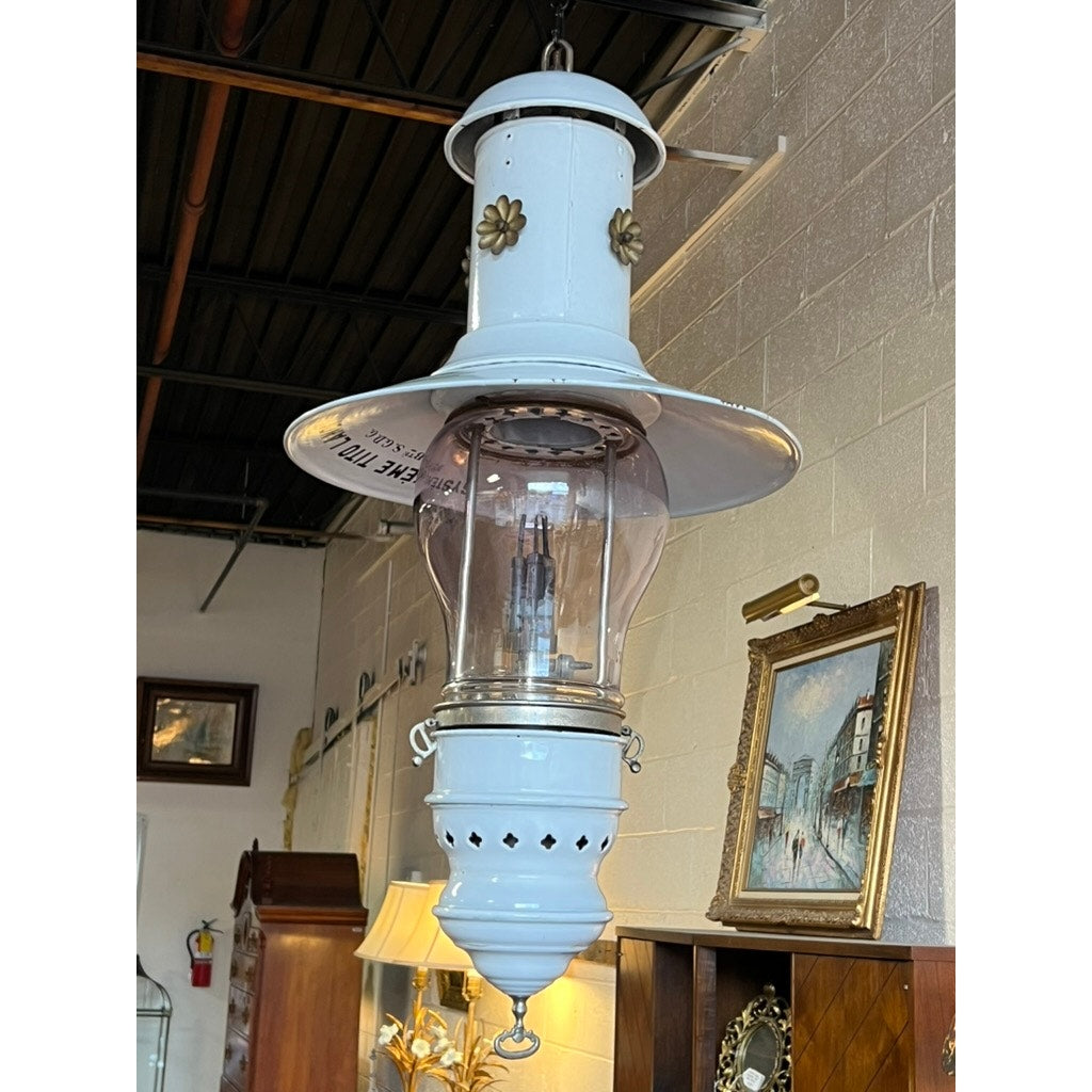 Antique French Industrial White Porcelain Gas Lamp “Systeme Tito Landi” c. 1900
