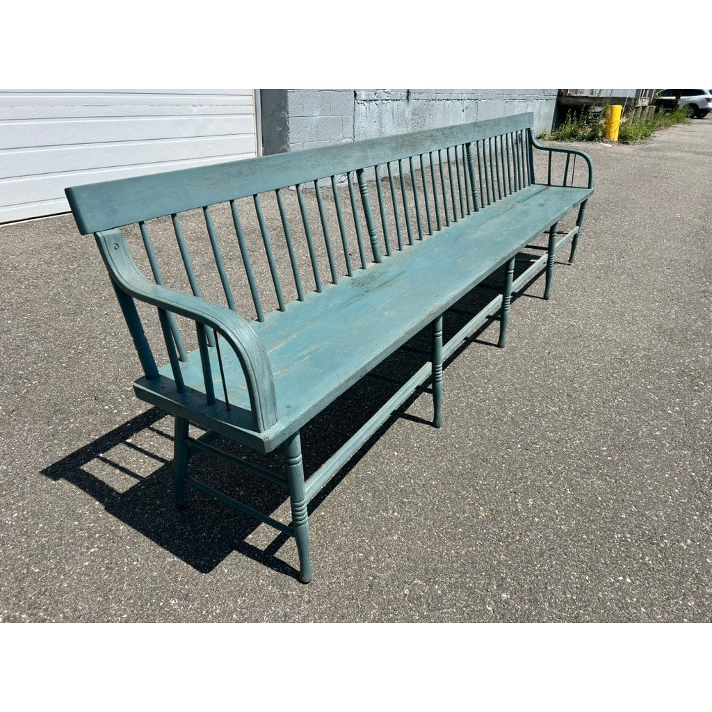 Antique 10’ Deacon’s Bench in Older Slate Blue Paint c. Mid 19th Century
