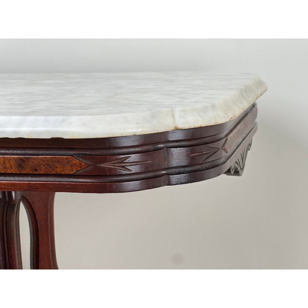 Antique Victorian Black Walnut Rococo Revival Marble Top Table c. 1860