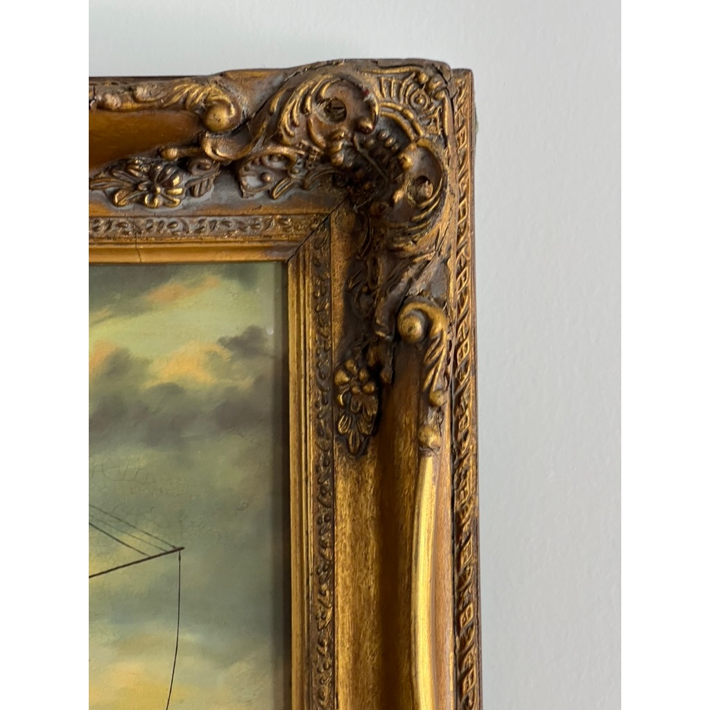 Vintage Oil on Board of French Harbor Scene Signed Fandent