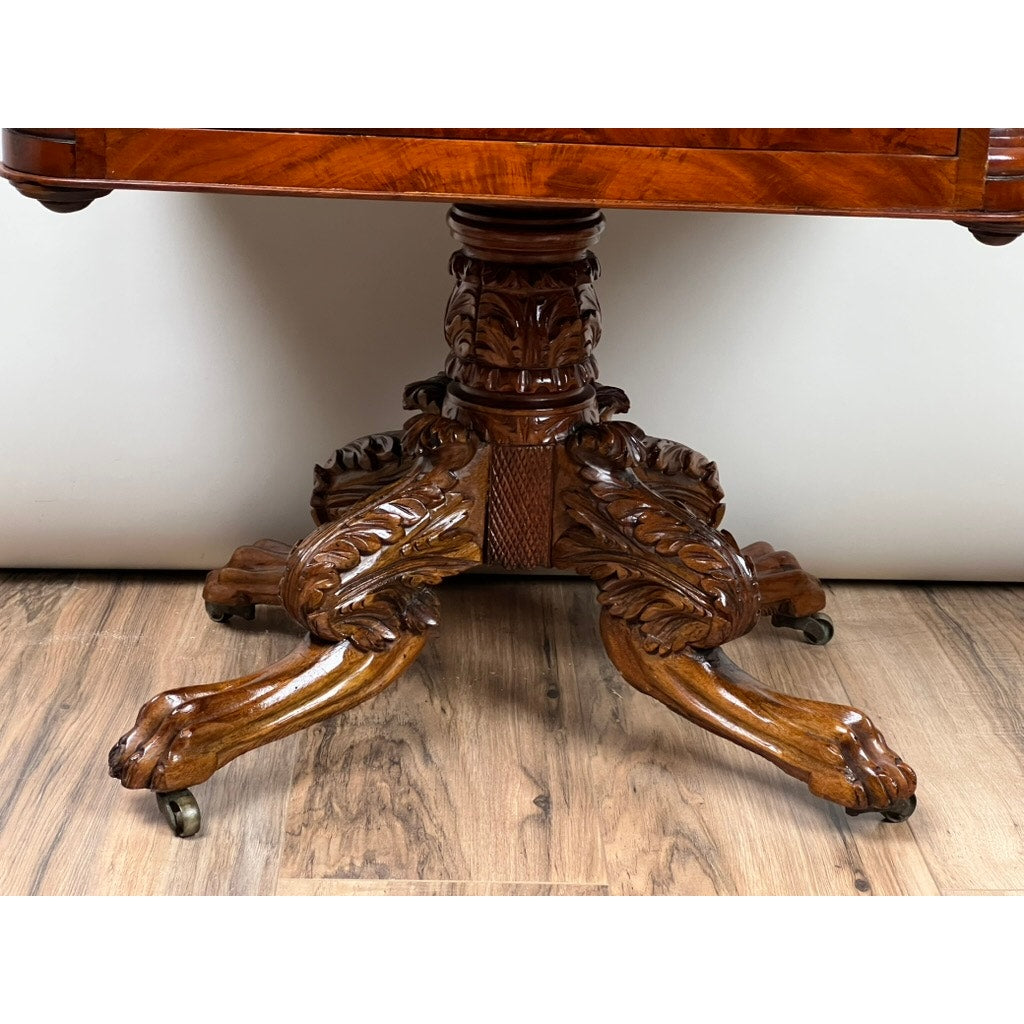 Antique Federal Period Mahogany Work Table with Pineapple Carved Pillars c. 1840