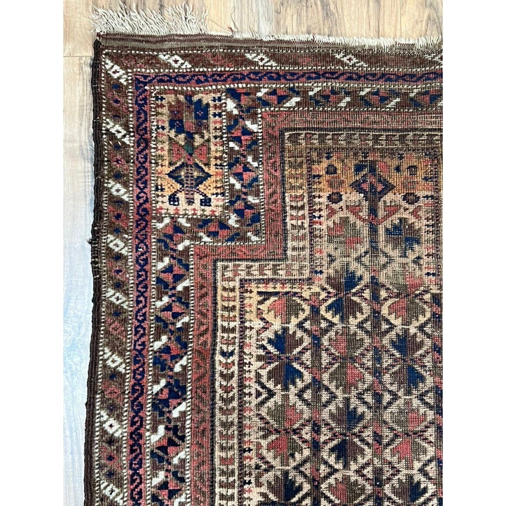Antique Baluch Prayer Rug with Star Lattice Field, Northeast Persia, c. Late 19th Century – 2’10 x 5’