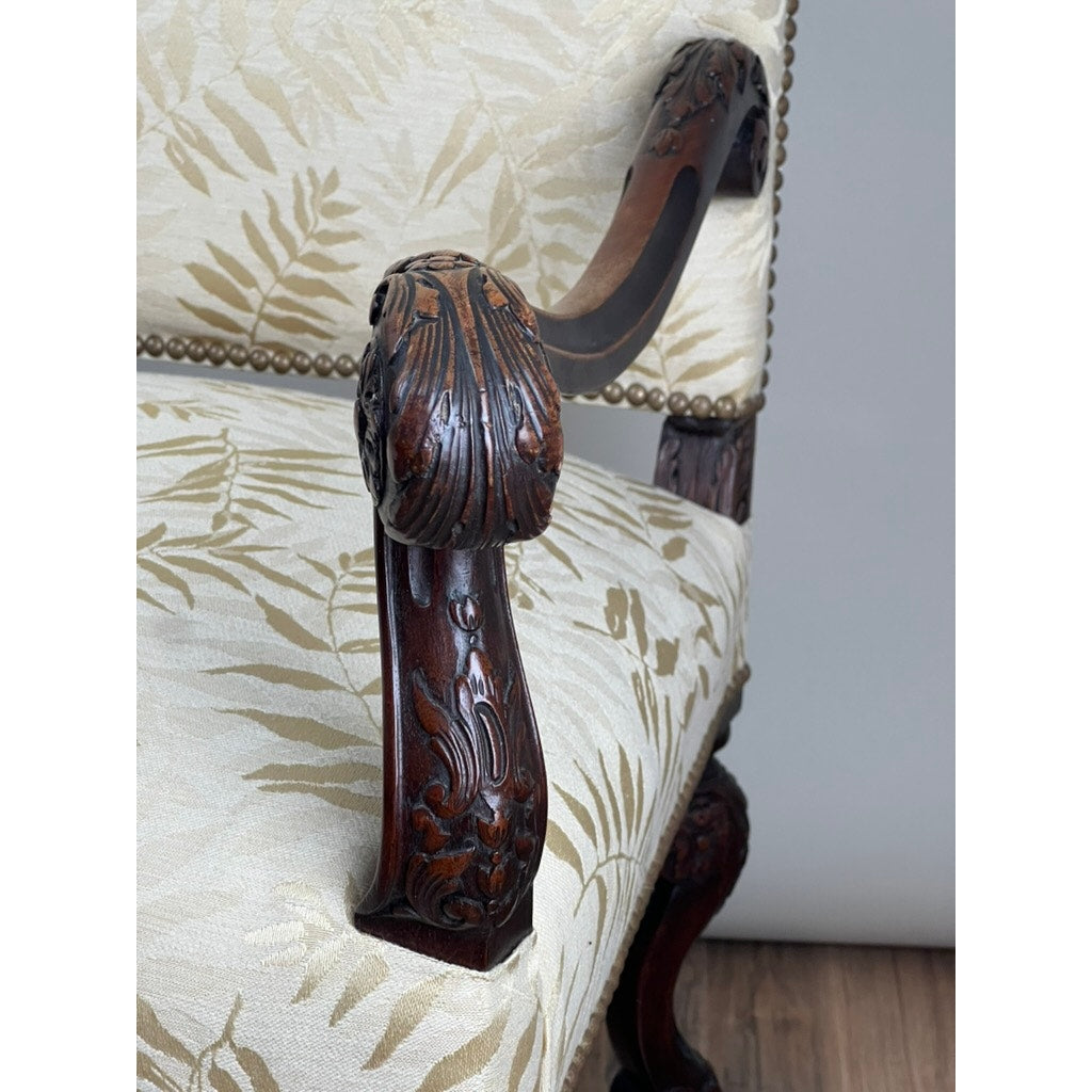 Antique Pair of French Régence Style Carved Mahogany Arm Chairs, c. Early 19th Century