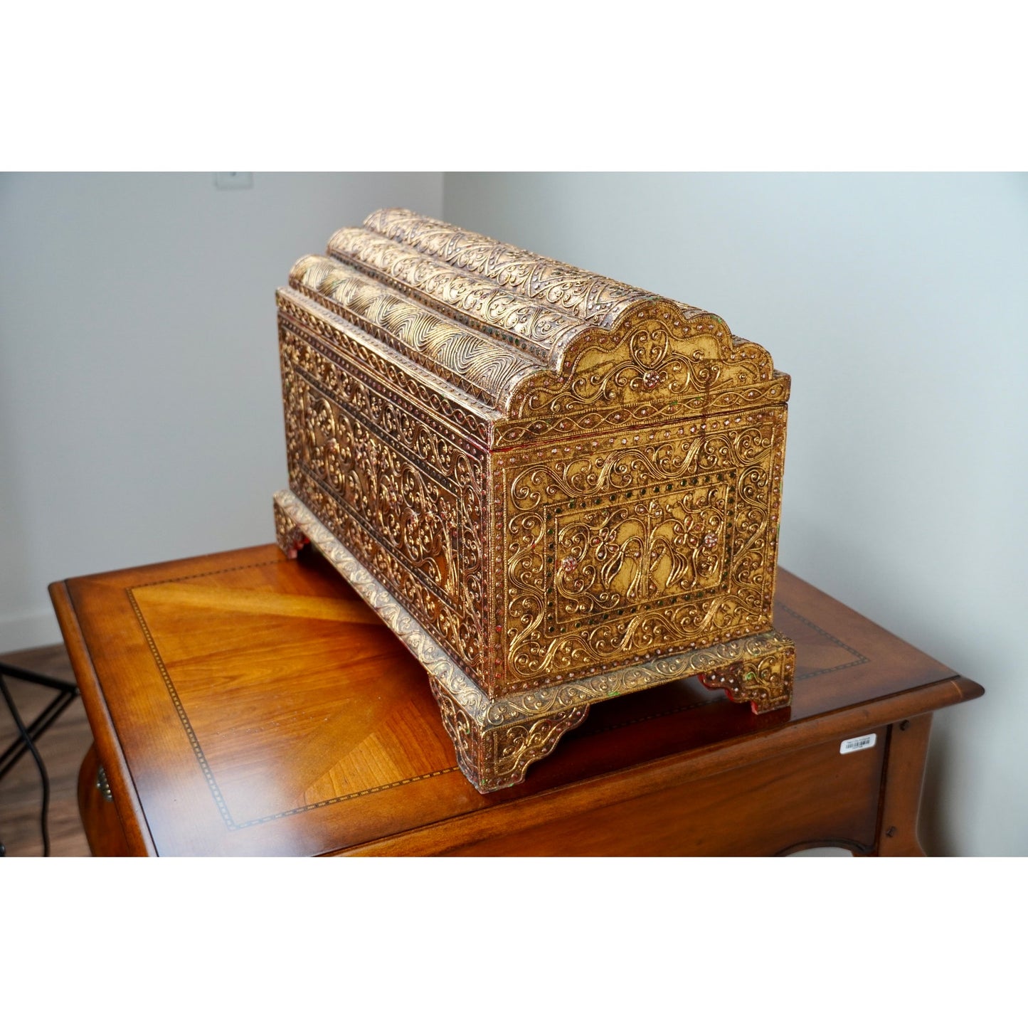 Vintage Burmese Gilt Wood Bejeweled Temple Box