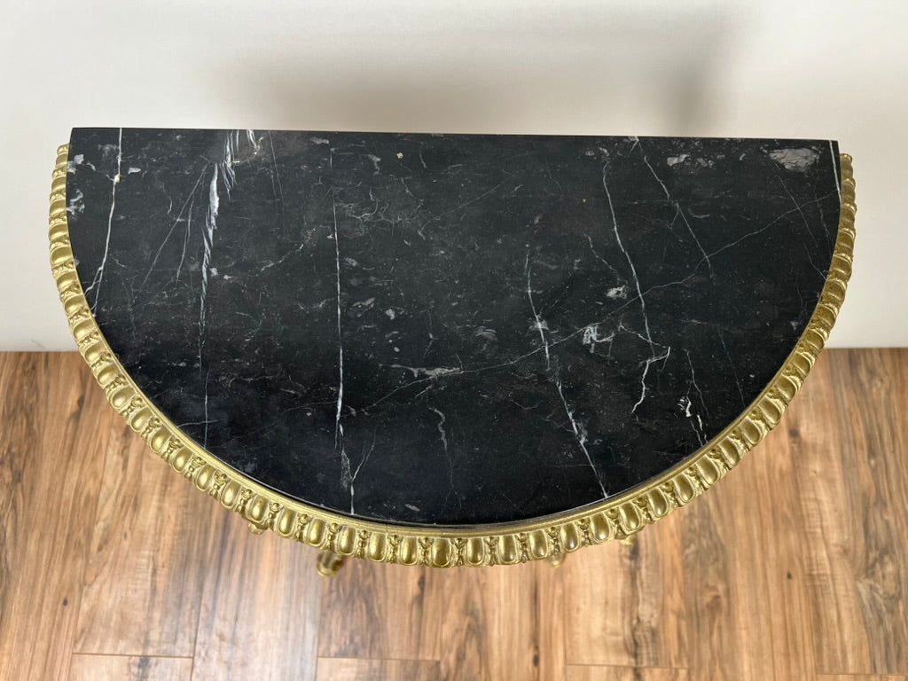 Antique Early 20th Century Louis XV Style Brass and Marble Demilune Table