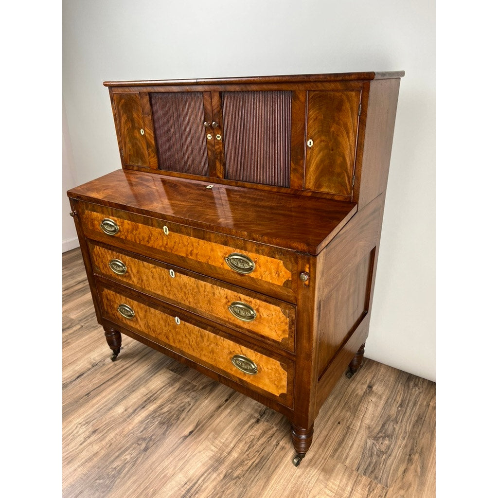 Antique Federal Period Tambour Secretary in Mahogany and Birdseye Maple c. 1800