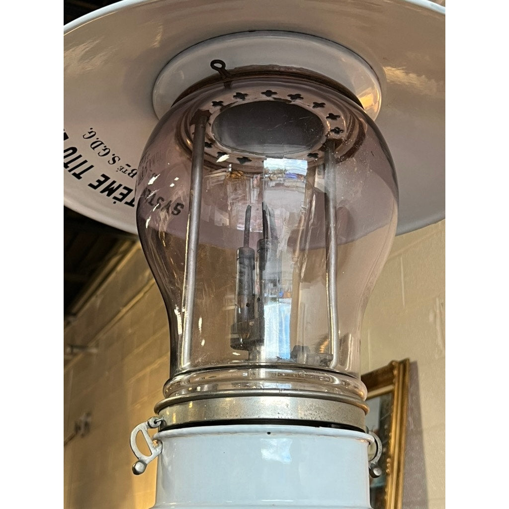 Antique French Industrial White Porcelain Gas Lamp “Systeme Tito Landi” c. 1900