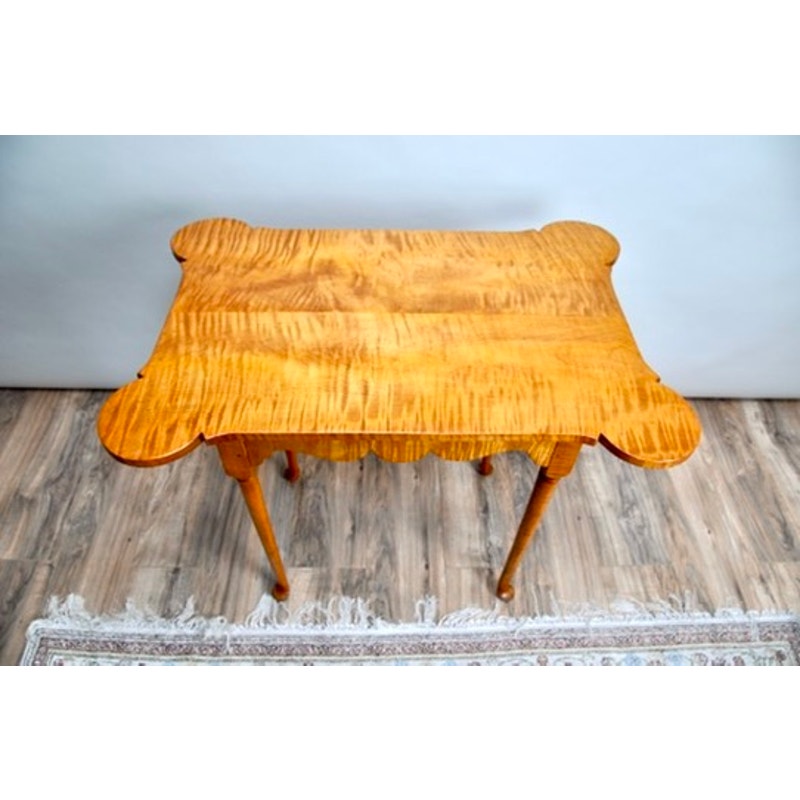 Vintage Queen Anne Style Tiger Maple Cookie Corner Tea Table