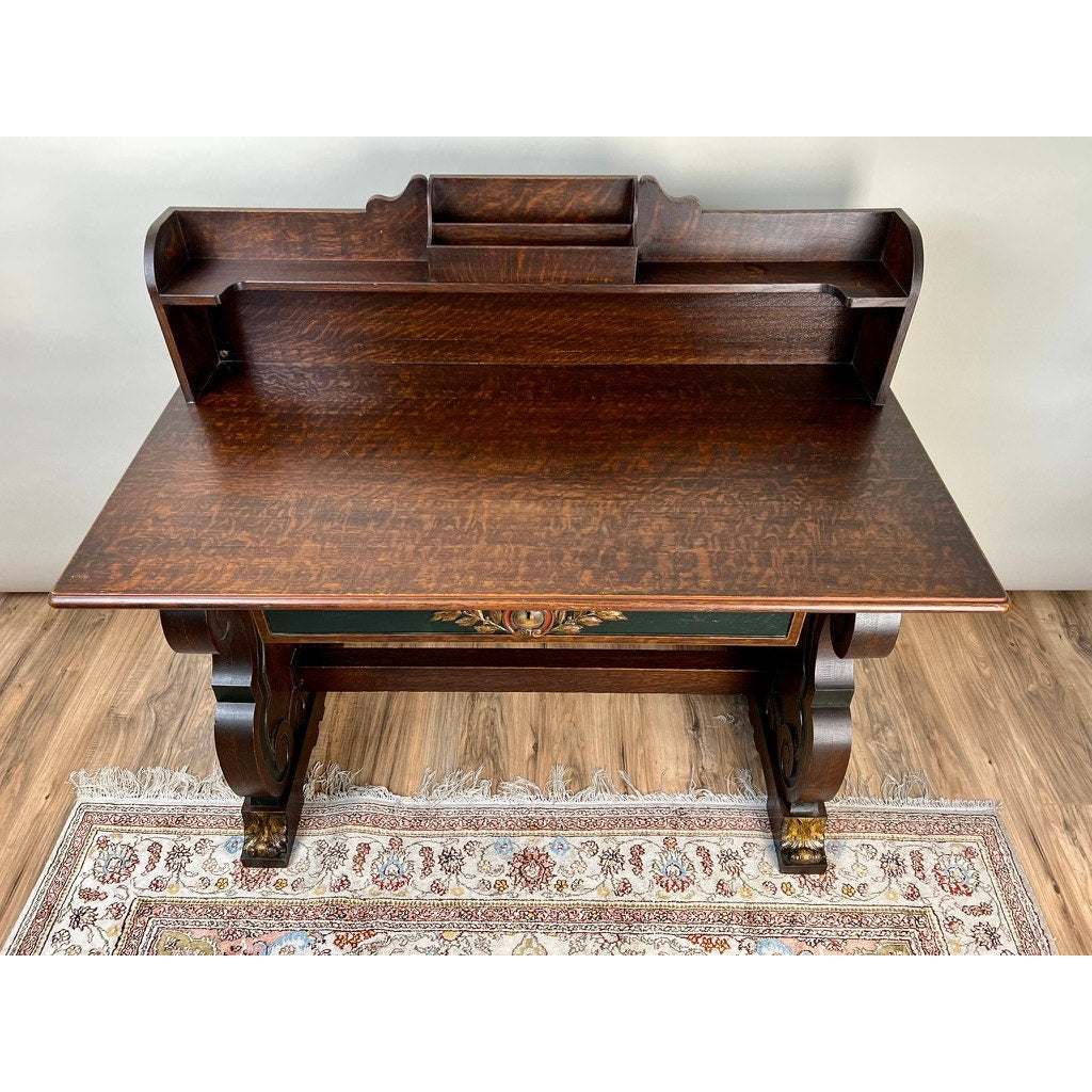 Vintage Scandinavian Solid Quarter Sawn Oak Writing Desk