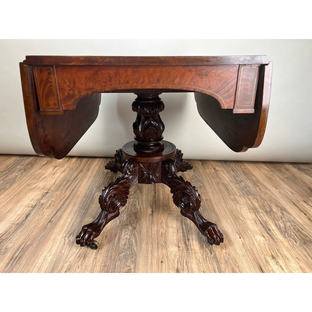 Antique New York Federal Period Mahogany Paw Foot Drop Leaf Table c. 1830