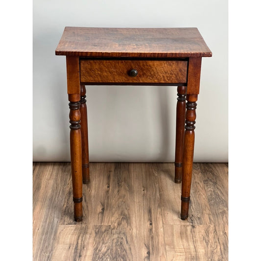 Antique Sheraton One Drawer Tiger Maple Stand c. Mid 19th C.